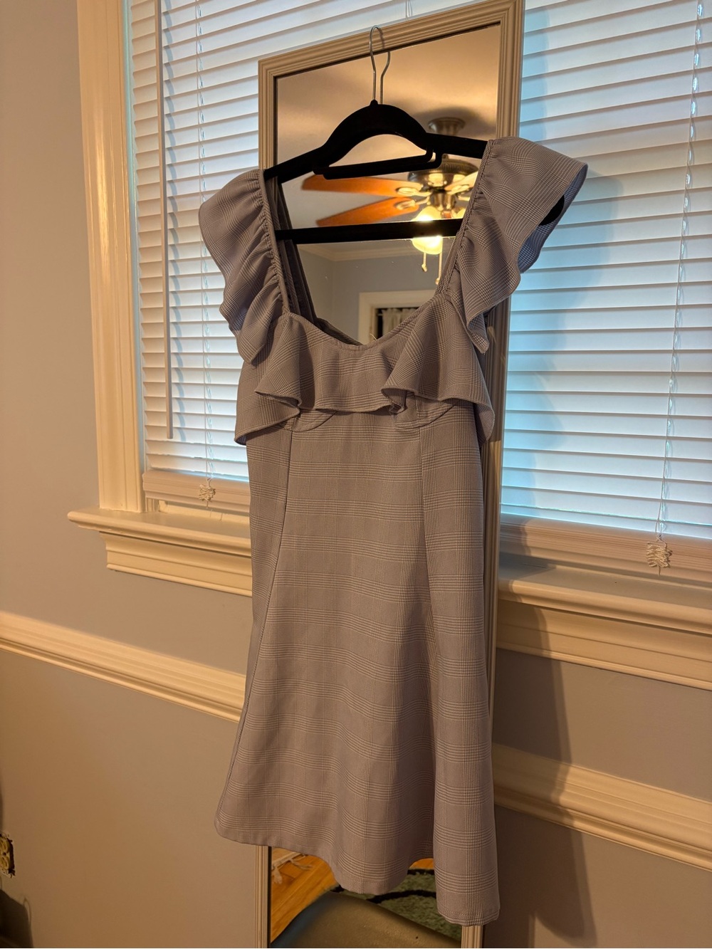 Ruffled Square-Neck Women's Dress in Light blue